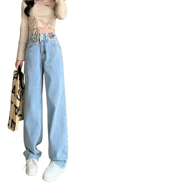 Winter Warm Fleece Denim Wide-Leg Jeans  Light Blue XS  - VONVEX