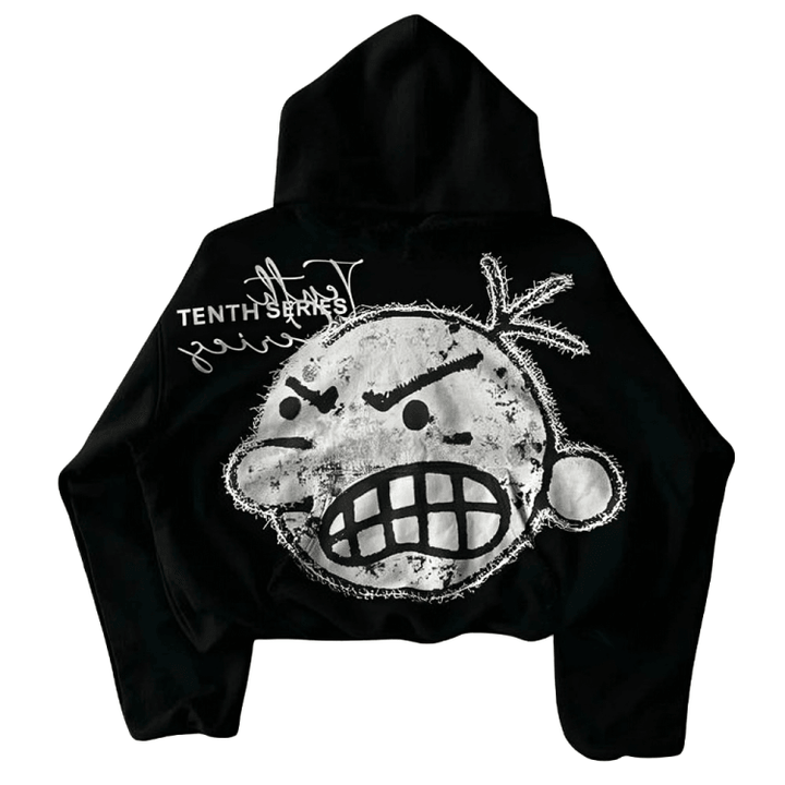 Y2k Angry Cartoon Print Hoodie  Black S  - VONVEX