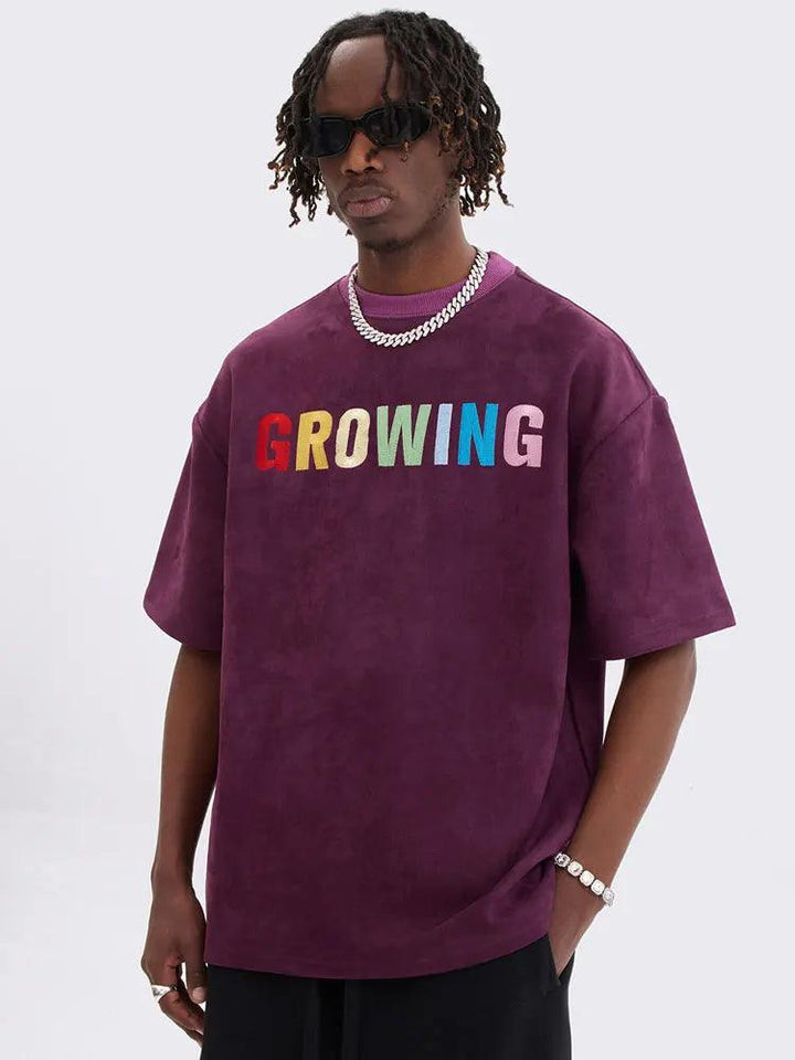 Y2K Embroidery Rainbow Letter T-Shirt     - VONVEX