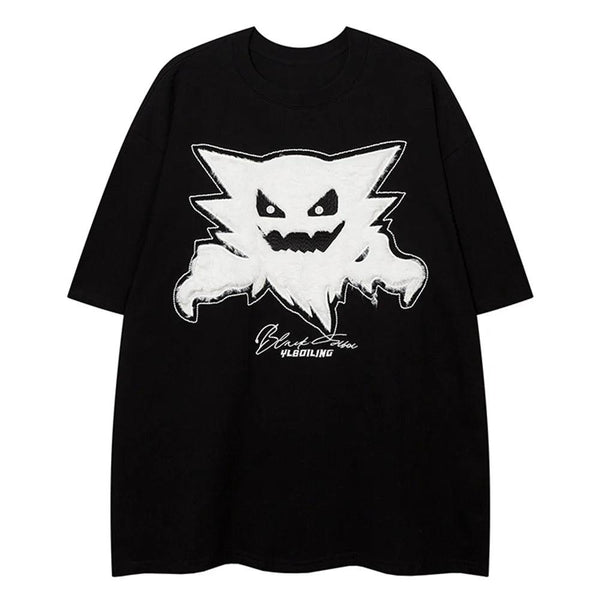 Y2K Ghost Patchwork Oversized T-Shirt  Black M  - VONVEX