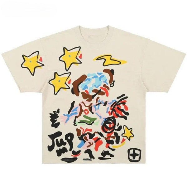 Y2K Graffiti Star Graphic Oversized T-Shirt     - VONVEX