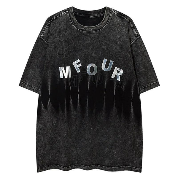 Y2K Letter Print Distressed T-Shirt  Black M  - VONVEX