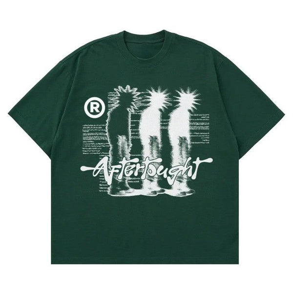 Y2k Oversized Graphic Print Shadow T-Shirt  Green 4XL  - VONVEX