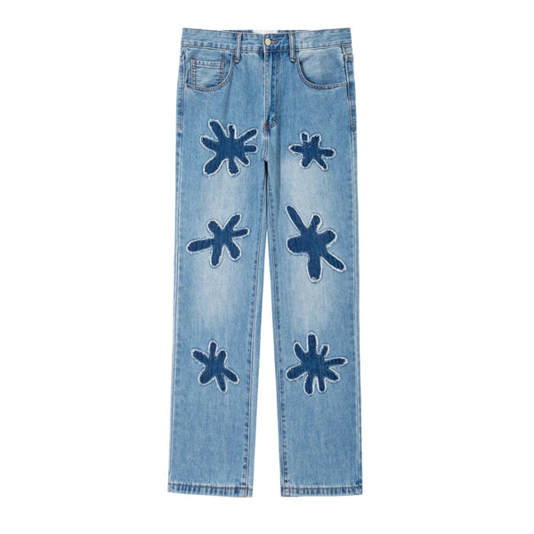 Y2K Retro Burnt Flowers Denim Jean  Light blue S  - VONVEX