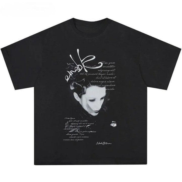 Y2K Retro "SMOKE TEE" T-Shirt  Black 2XL  - VONVEX