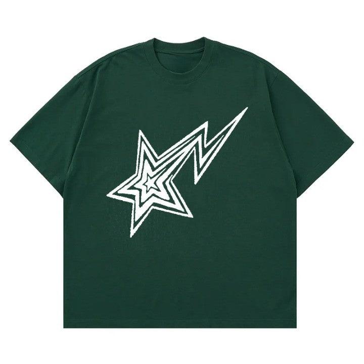 Y2K Retro Star Oversized T-Shirt  Green S  - VONVEX