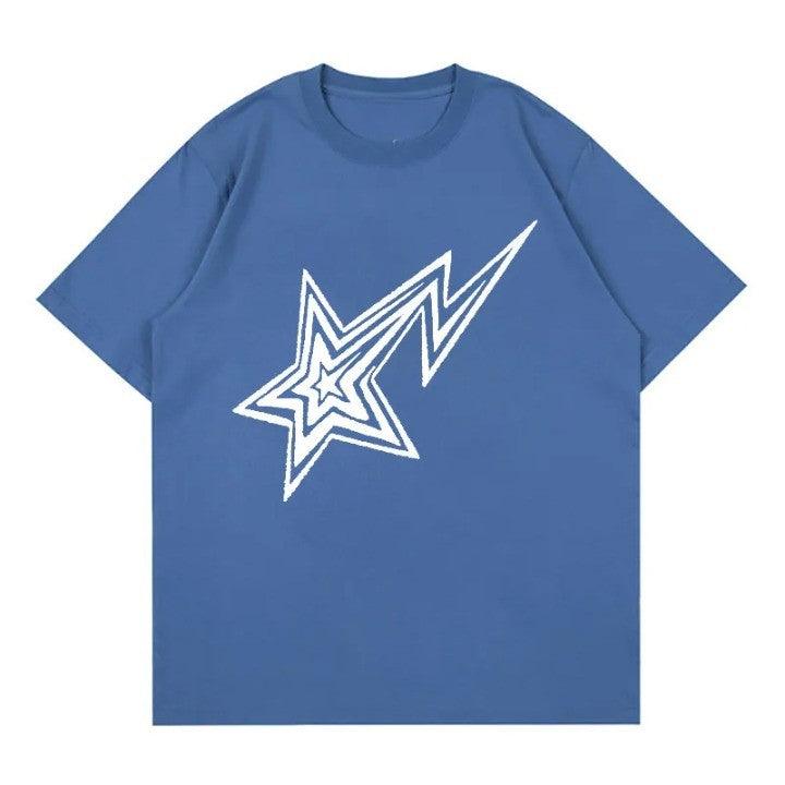 Y2K Retro Star Oversized T-Shirt  Blue S  - VONVEX