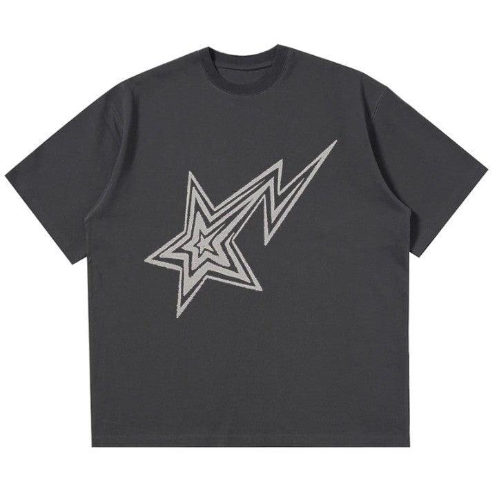 Y2K Retro Star Oversized T-Shirt  Gray S  - VONVEX