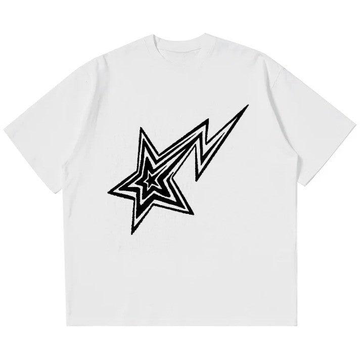 Y2K Retro Star Oversized T-Shirt  White S  - VONVEX