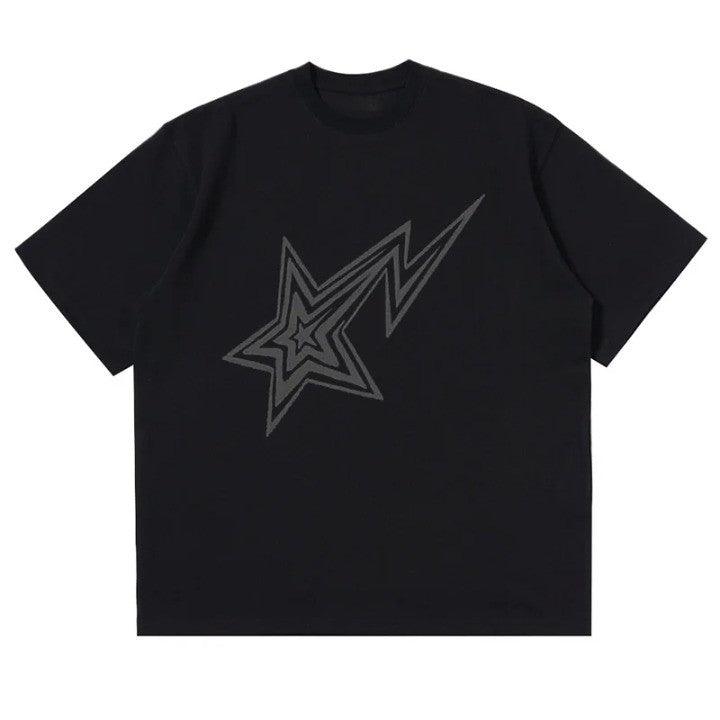 Y2K Retro Star Oversized T-Shirt  Black S  - VONVEX