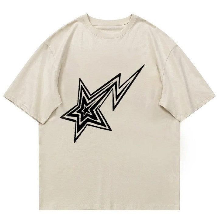 Y2K Retro Star Oversized T-Shirt  Beige S  - VONVEX