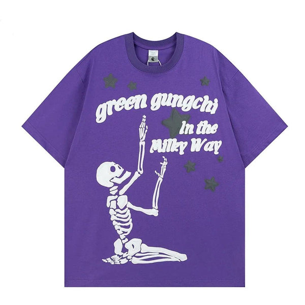 Y2K Skeleton Graphic T-Shirt  Purple XL  - VONVEX