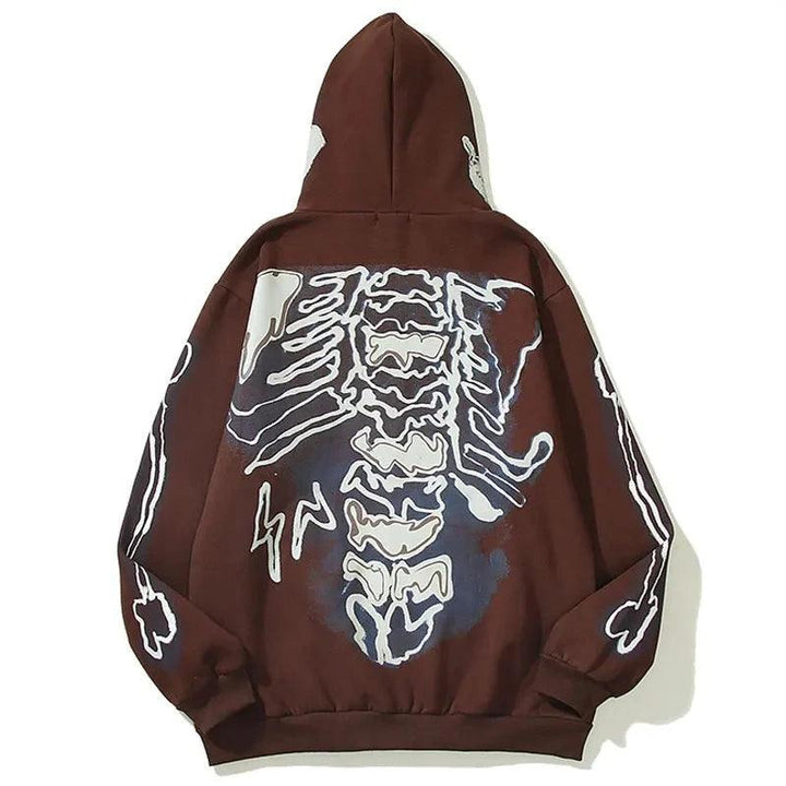 Y2K Skull Skeleton Bones Zipper Hoodie     - VONVEX