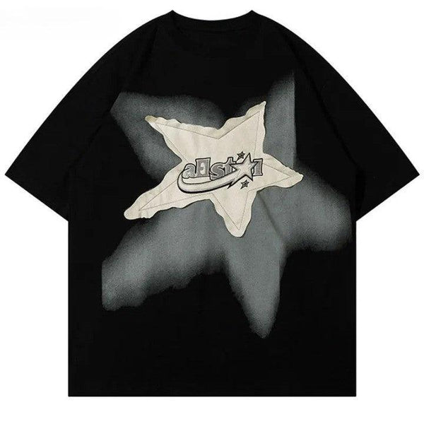 Y2K Star Splicing Oversized T-Shirt - VONVEX