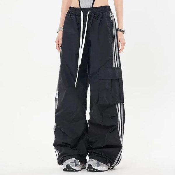 Y2K Striped Sport Cargo Pant  black S  - VONVEX