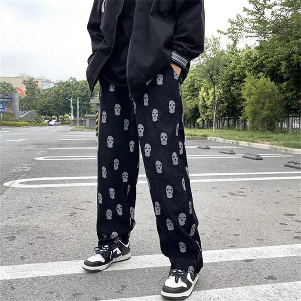 Gothic Skull Casual Pants  Black M  - VONVEX