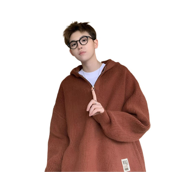 Hooded Casual Knitted Sweater     - VONVEX