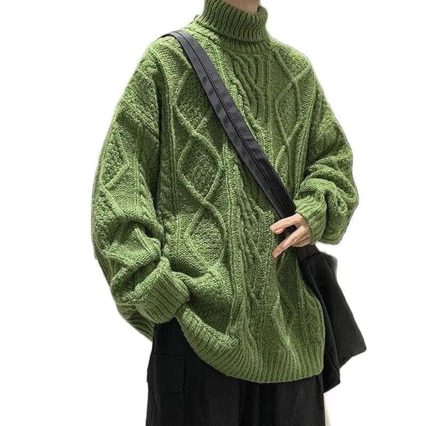 Oversized Turtleneck Knitted Sweater     - VONVEX