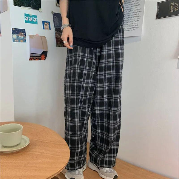 Plaid Casual Trousers Pants     - VONVEX