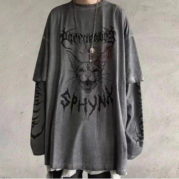 SPHYNX Harajuku Gothic T-Shirt  Gray M  - VONVEX