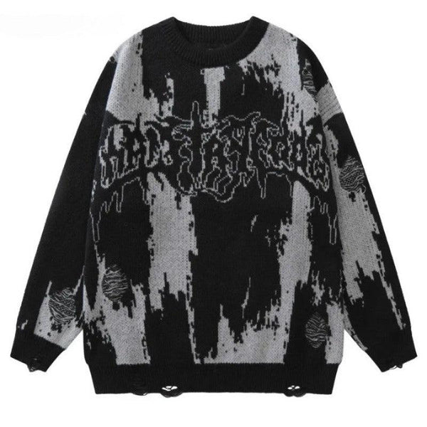 Y2K Knitted Punk Hipster Gothic Sweater  Black M  - VONVEX