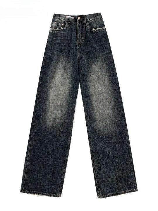 Y2K Retro Harajuku Women Loose Jeans  deep blue S  - VONVEX